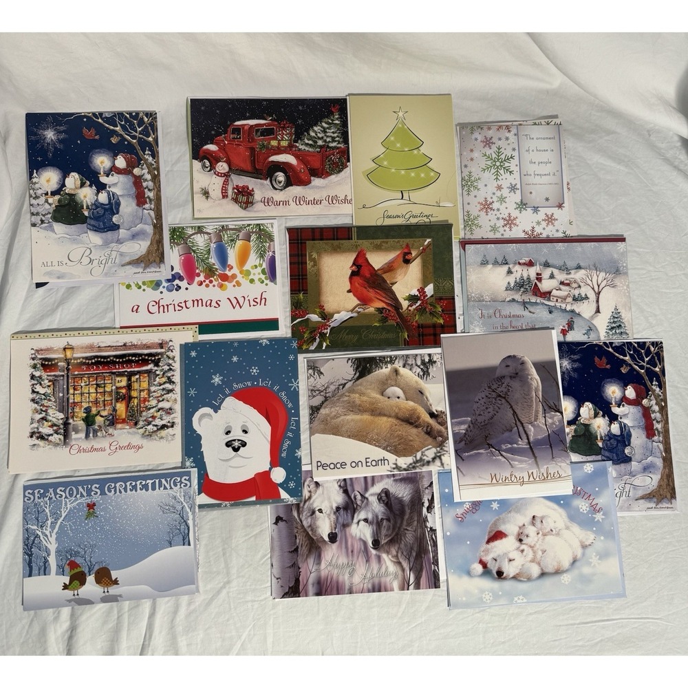 Assorted Lot of 15 Christmas Cards with‎ Envelopes New
